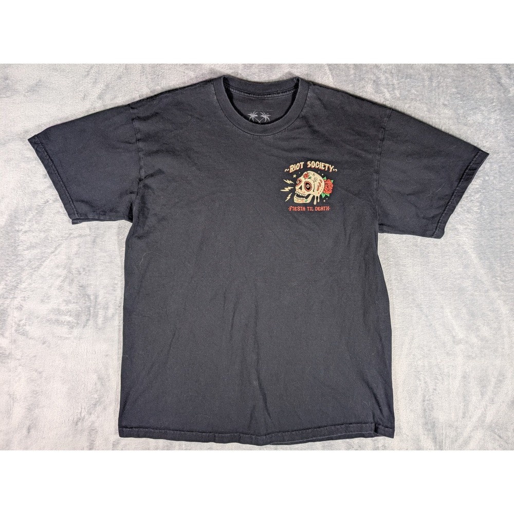 Riot Society Fiesta Till Death Sugar Skull Graphic T-Shirt Mens Large Black Tee